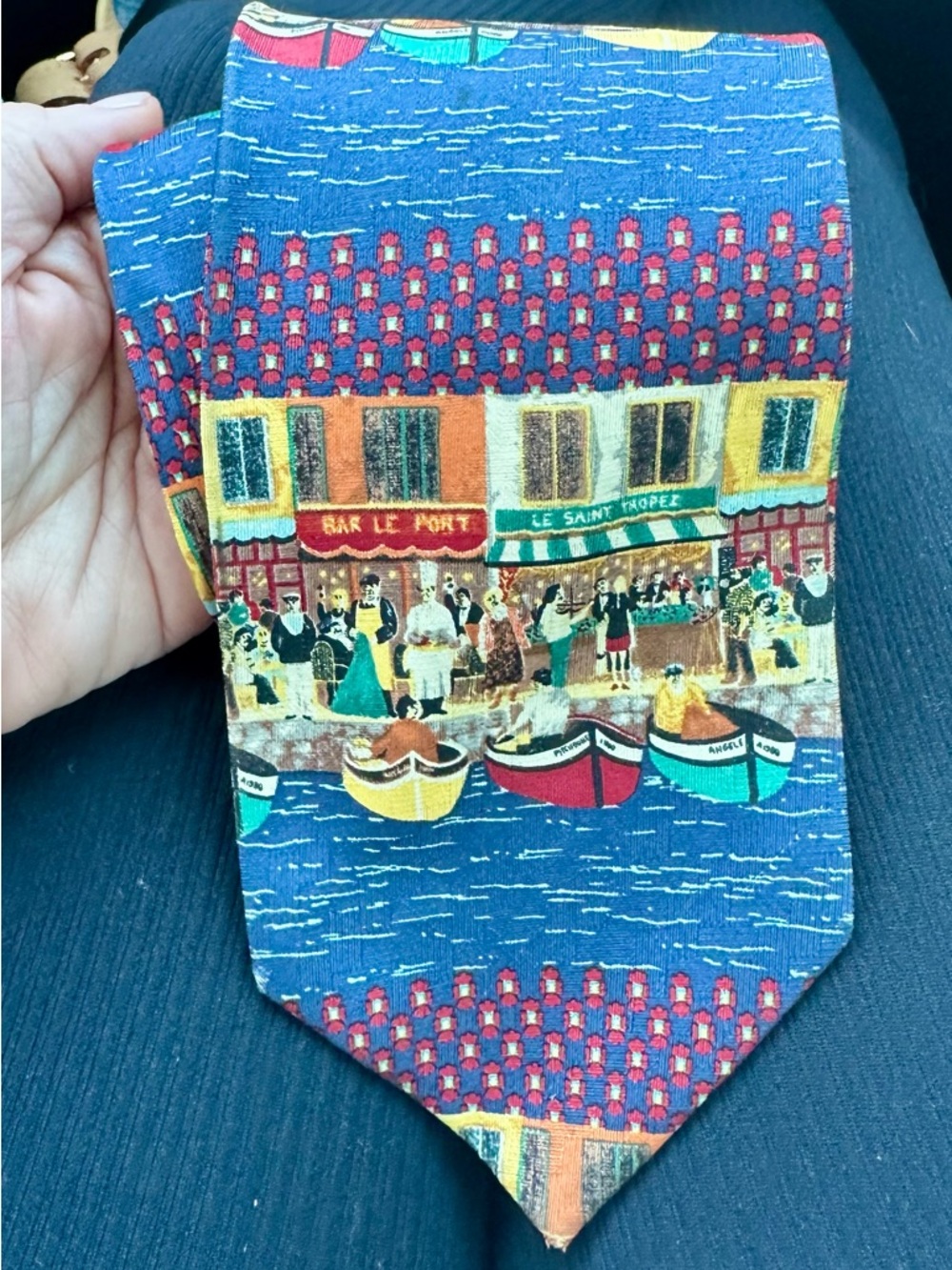Guy Buffet Collection Silk Tie St Tropez Harbor Scene Boats France Italy